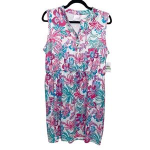 Stella Parker Dress Womens Large Stretch Floral Sun Protection Resort Beachy